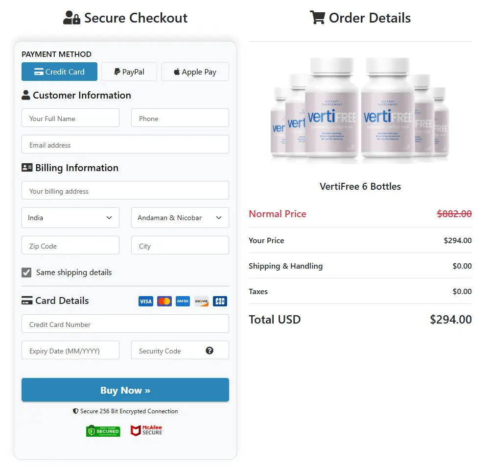 VertiFree order form